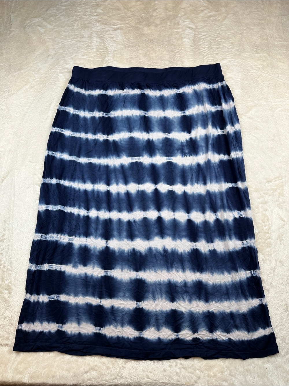 Gloria Vanderbilt Size 1X Navy & White Striped Tie-Dye Maxi Skirt | Casual
